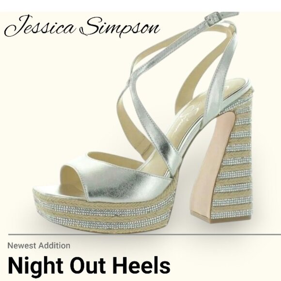 Jessica Simpson Womens Dosia Embellished Silver Platform Heels Size 8.5M New - Picture 7 of 8
